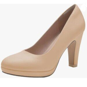 miss left Apricot Low Platform Chunky High Heel Slip On Closed Round Toe Pump